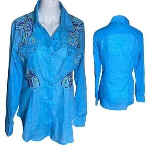 Rock & Roll Cowgirl Top Snap Down Embroidered Size L